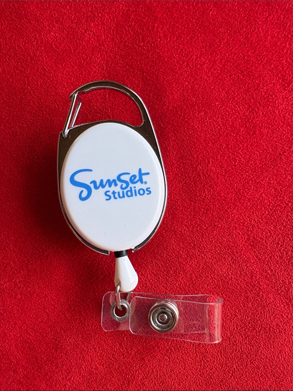 Sunset Studios White Badge Reel with Carabiner Clip